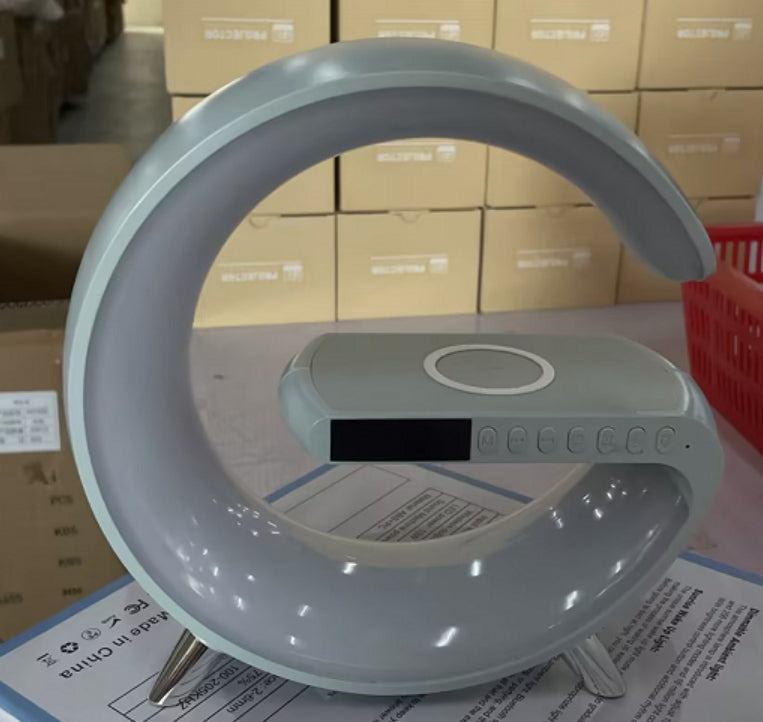 G-Shaped LED Lamp with Bluetooth Speaker & Wireless Charger - 3-in-1 Smart Desk Light