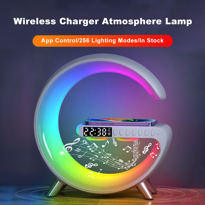 G-Shaped LED Lamp with Bluetooth Speaker & Wireless Charger - 3-in-1 Smart Desk Light