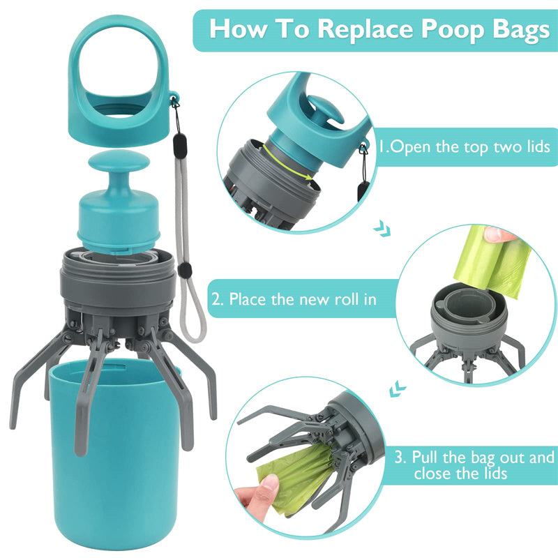 Portable Dog Pooper Scooper with Built-in Bag Dispenser - Easy Clean Pet Waste Picker