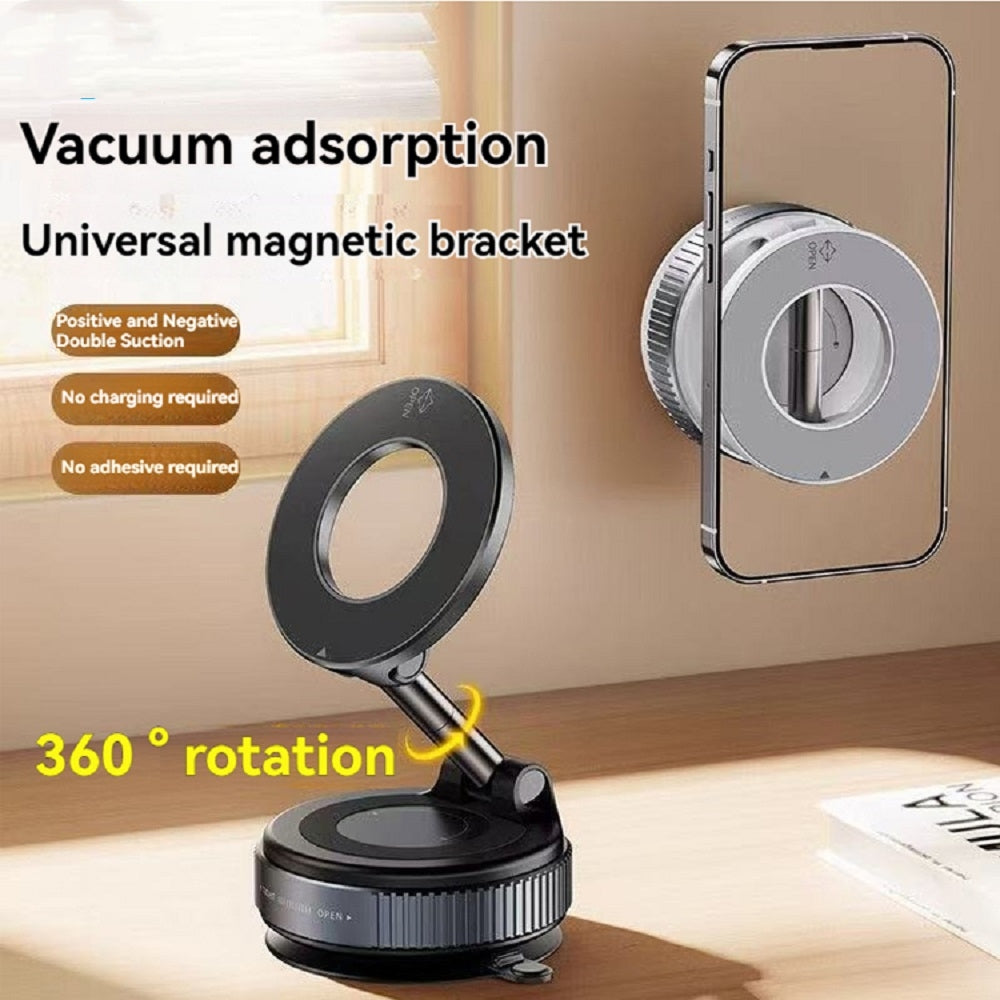 Magnetic Phone Holder with Vacuum Suction - Foldable Adjustable Car Mount