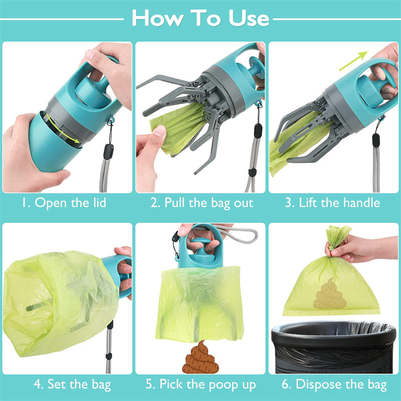 Portable Dog Pooper Scooper with Built-in Bag Dispenser - Easy Clean Pet Waste Picker