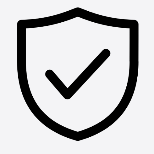 Black shield icon with a bold check mark symbolizing security and protection